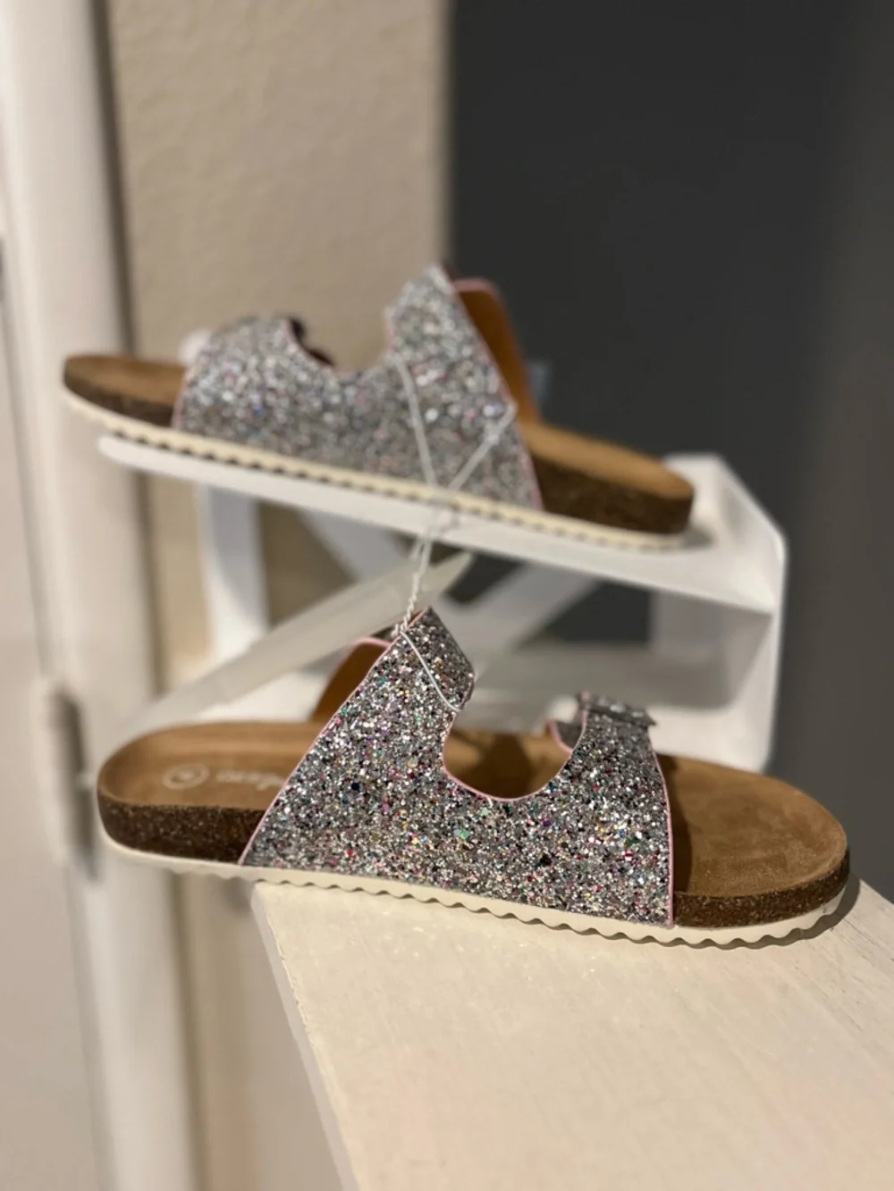 Kids' Drew Footbed Sandals Silver - Cat & Jack - Little Girl Youth Size 4 NEW